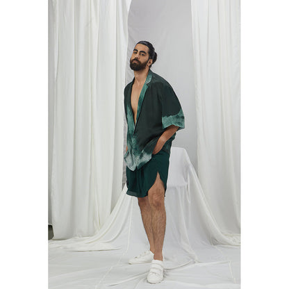 Nirmooha Emerald Green Blotched Print Hawaiian Shirt