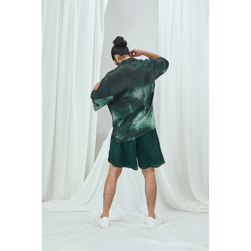 Nirmooha Emerald Green Blotched Print Hawaiian Shirt