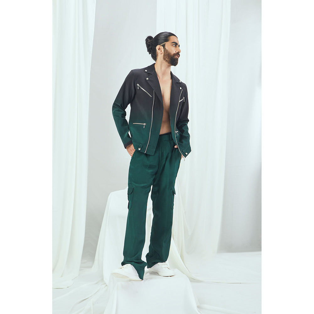 Nirmooha Emerald Ombre Biker Jacket with Zipper Detailing