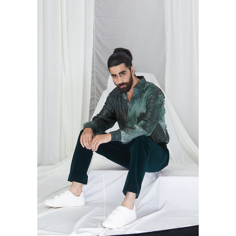 Nirmooha Emerald Lurex Blotch Printed Shirt with Lining