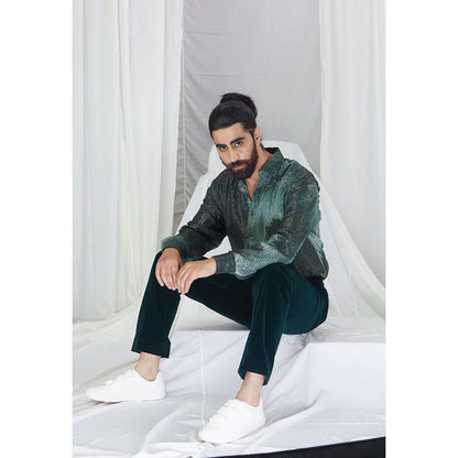 Nirmooha Emerald Lurex Blotch Printed Shirt with Lining