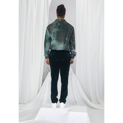 Nirmooha Emerald Lurex Blotch Printed Shirt with Lining