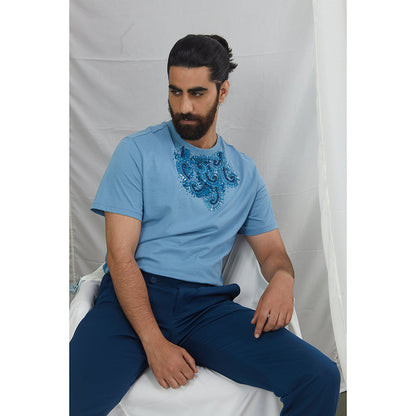 Nirmooha Jade Blue Embroidered T-Shirt