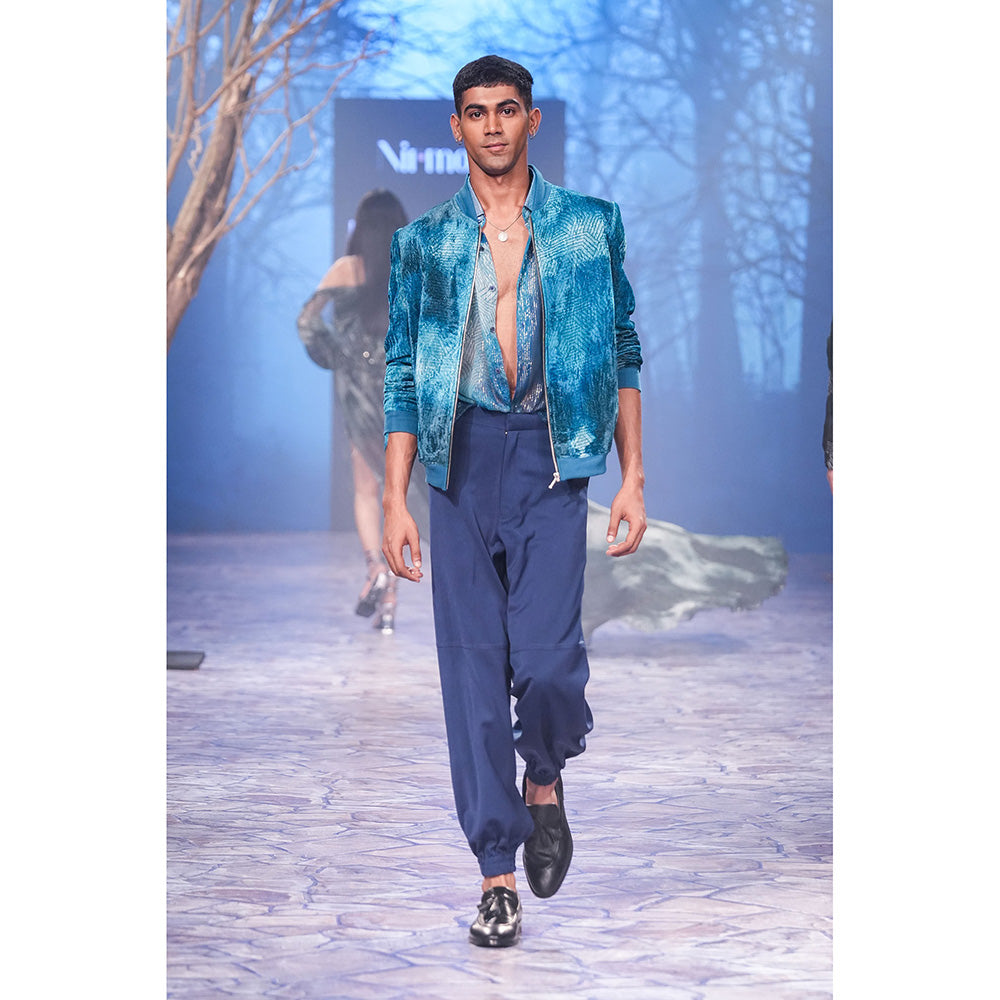 Nirmooha Jade Blue Printed Lurex Shirt