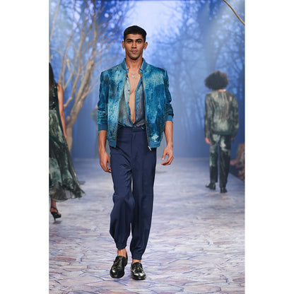 Nirmooha Jade Blue Printed Lurex Shirt