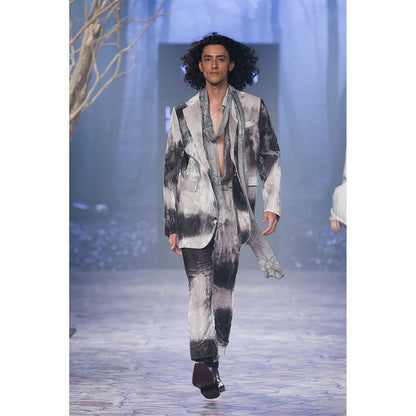 Nirmooha Landscape Print Velvet Blazer