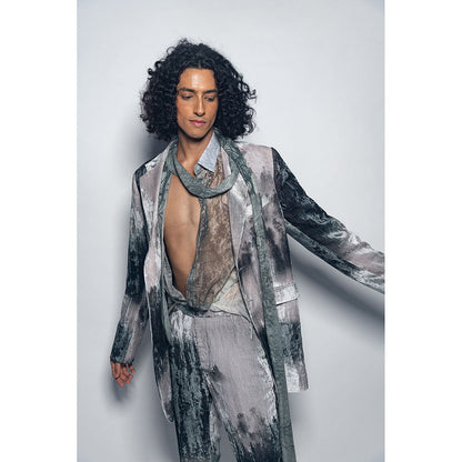 Nirmooha Landscape Print Velvet Blazer