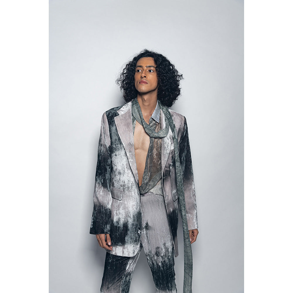 Nirmooha Landscape Print Velvet Blazer