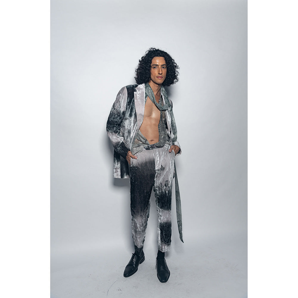 Nirmooha Landscape Print Velvet Blazer