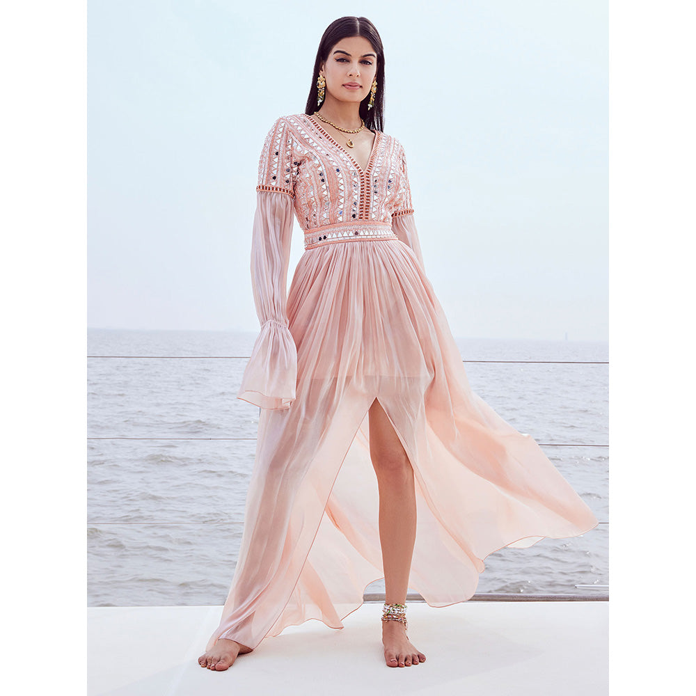 Nirmooha Peach Hand Embellished Maxi Dress