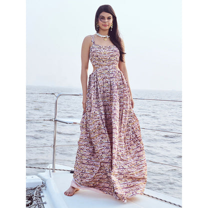 Nirmooha Pink Sequin Printed Side Cutout Maxi Dress
