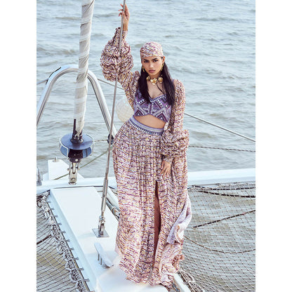 Nirmooha Multi-Color Sequin Printed Hand Embellished Skirt (Set of 3)