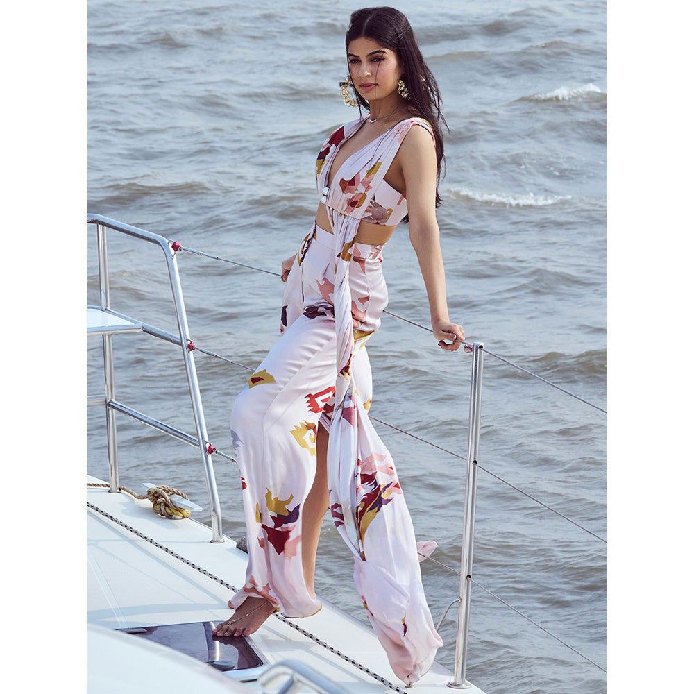 Nirmooha White Patola Printed Asymmetrical Crop Top