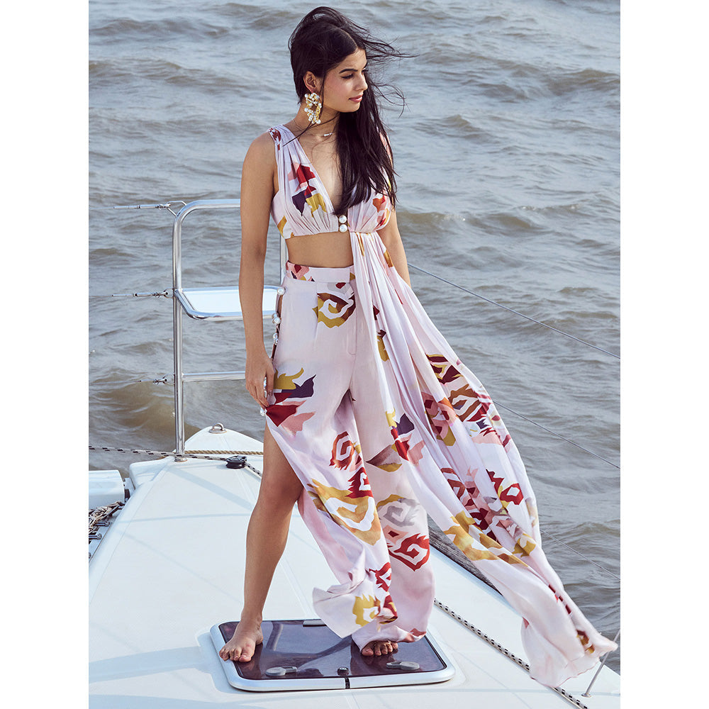 Nirmooha White Patola Printed High Waist & Side Slit Pants