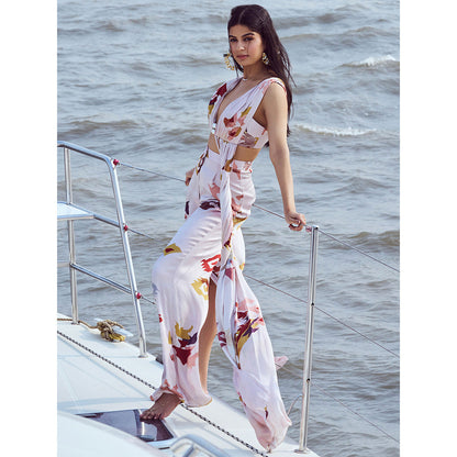 Nirmooha White Patola Printed High Waist & Side Slit Pants