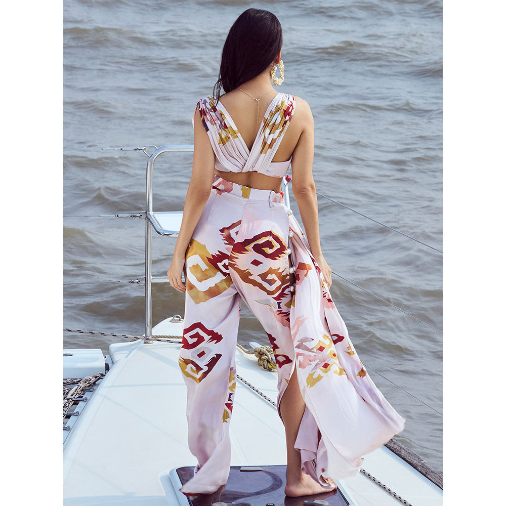 Nirmooha White Patola Printed High Waist & Side Slit Pants