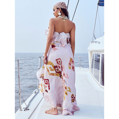 Nirmooha White Patola Printed Off Shoulder Maxi Dress