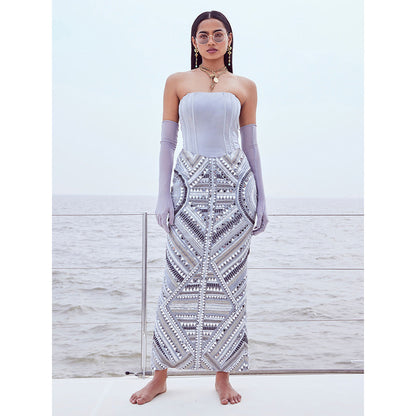 Nirmooha Purple Hand Embellished Dress with Gloves (Set of 2)