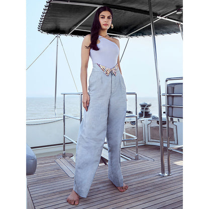 Nirmooha Purple Bodysuit with Pearl Detailing