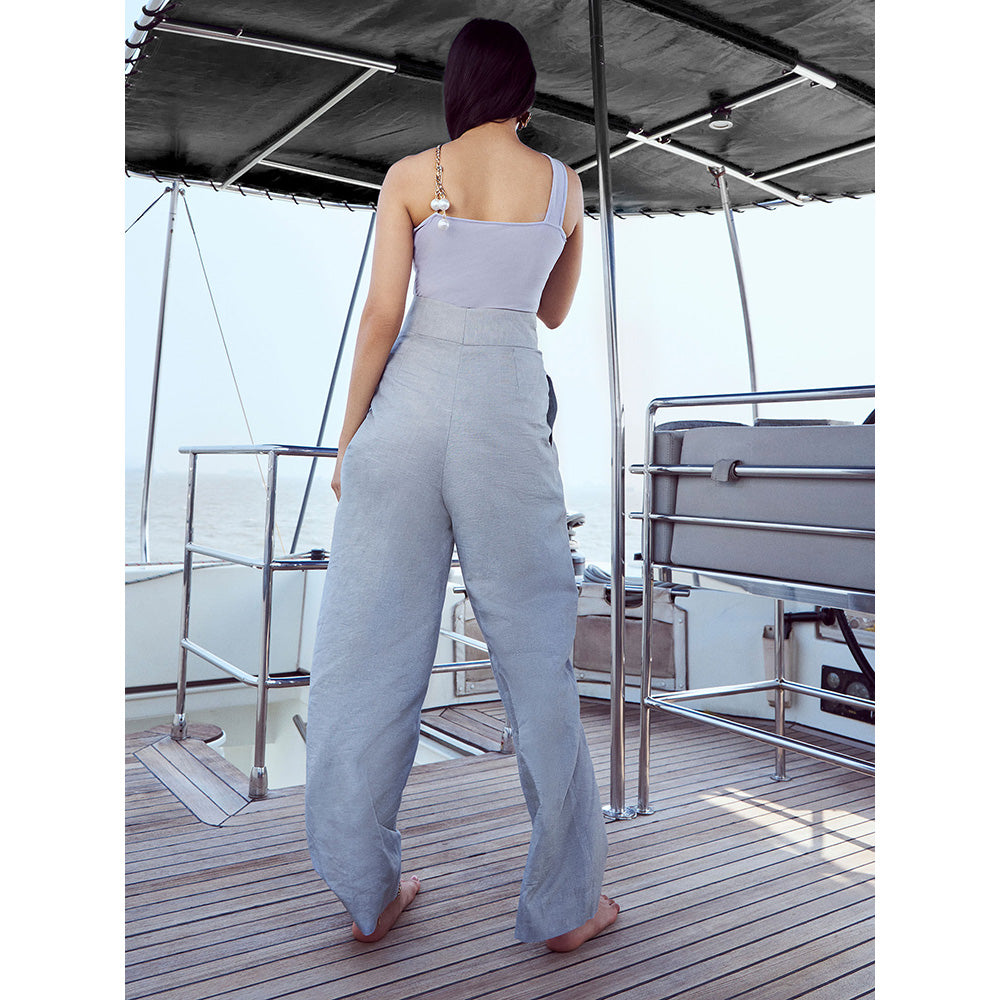 Nirmooha Blue Pleated High Waist Wide Pants