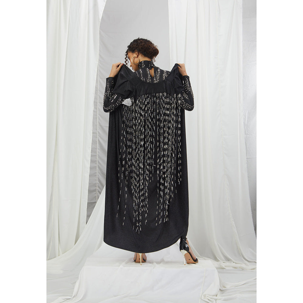 Nirmooha Shimmer Turtle Neck Body Suit with Hand Embellished Black