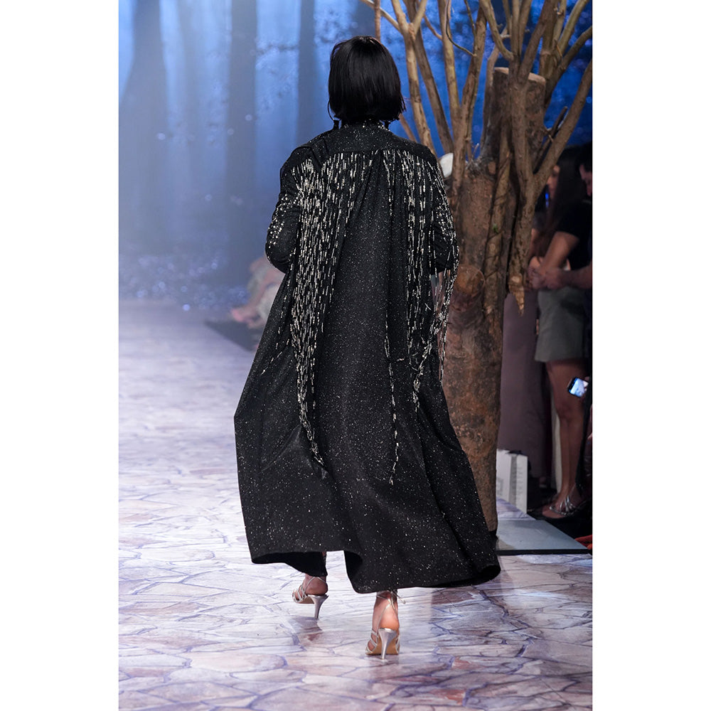 Nirmooha Black Simmer Sleeveless Overlays with Hand Embellished Tassels