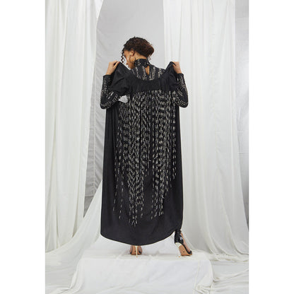 Nirmooha Black Simmer Sleeveless Overlays with Hand Embellished Tassels