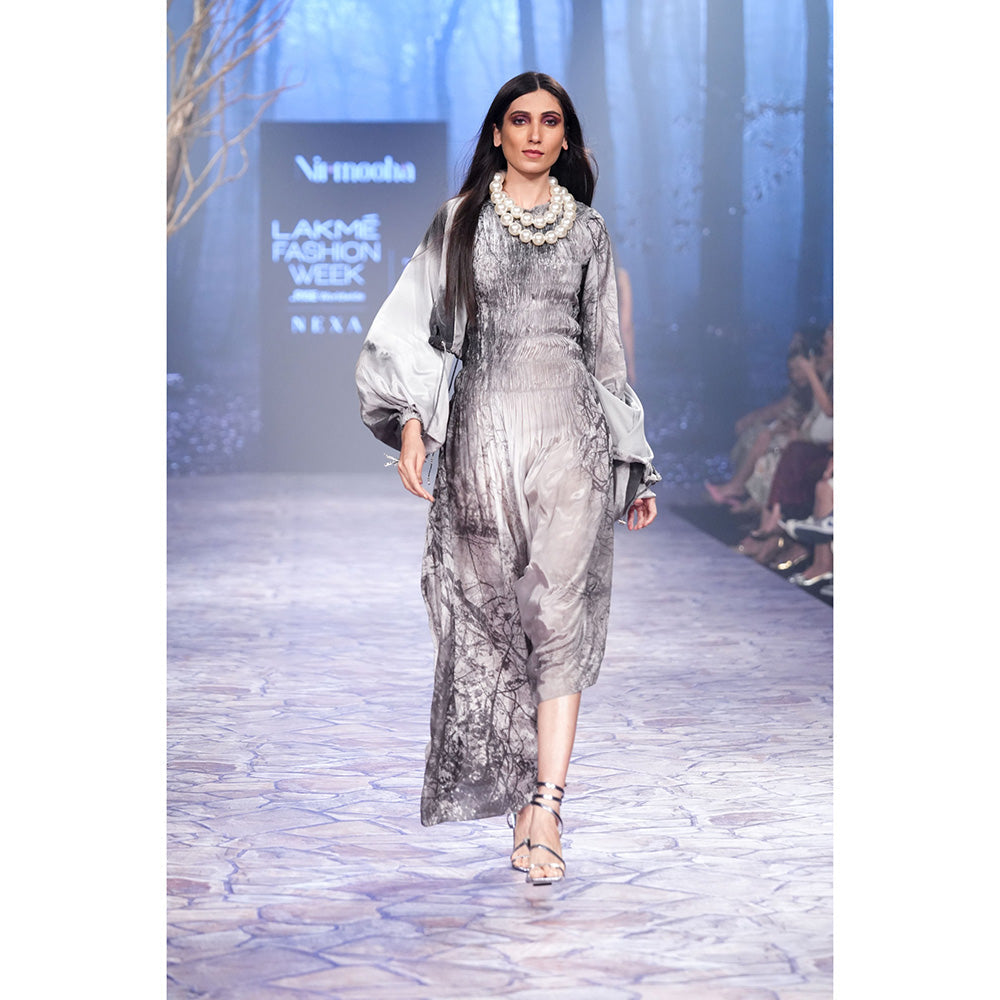 Nirmooha Printed Reverse Zip Bomber Jacket Grey