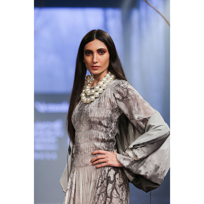 Nirmooha Printed Reverse Zip Bomber Jacket Grey