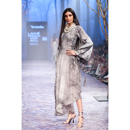 Nirmooha Smocking Asymmetrical Printed Dress Grey (Set of 2)