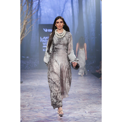 Nirmooha Smocking Asymmetrical Printed Dress Grey (Set of 2)