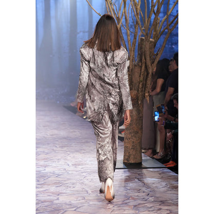 Nirmooha Printed Velvet Wide Pants Grey