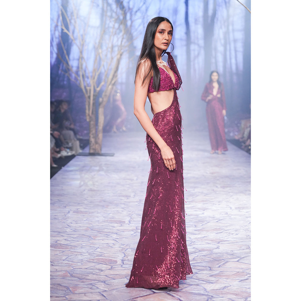 Nirmooha Sequin Gown with Hand Embellished & Tassel Detailing Purple