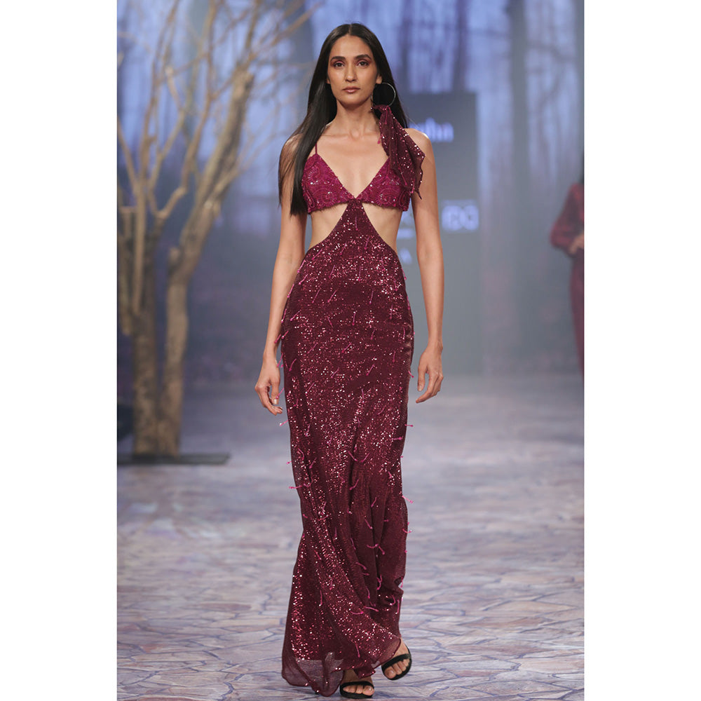 Nirmooha Sequin Gown with Hand Embellished & Tassel Detailing Purple
