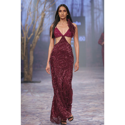 Nirmooha Sequin Gown with Hand Embellished & Tassel Detailing Purple