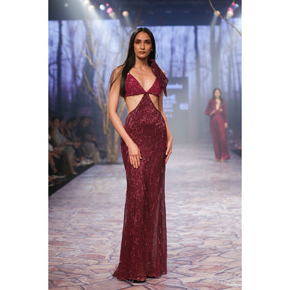 Nirmooha Sequin Gown with Hand Embellished & Tassel Detailing Purple