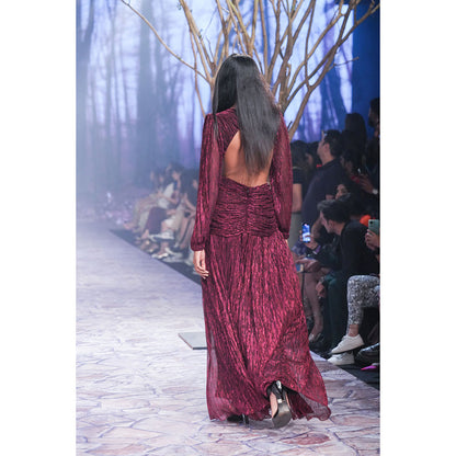 Nirmooha Draped Gown with Deep V-Neck & Open Back Purple