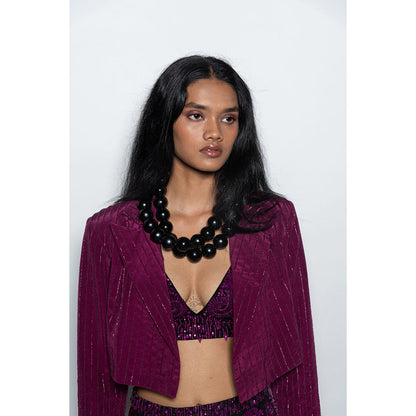 Nirmooha Ruby Hand Embellished Crop Blazer Purple