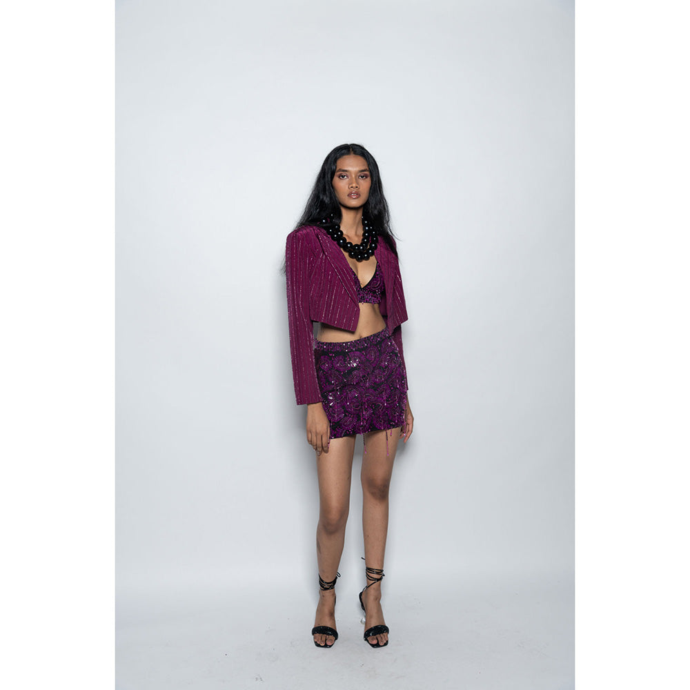 Nirmooha Ruby Hand Embellished Crop Blazer Purple