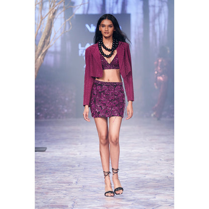 Nirmooha Ruby Hand Embellished Mini Skirt Purple