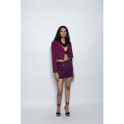Nirmooha Ruby Hand Embellished Mini Skirt Purple