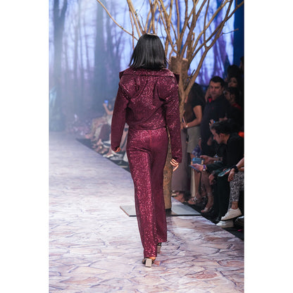 Nirmooha Ruby Sequenced Jumpsuit with Plunge Neck Purple