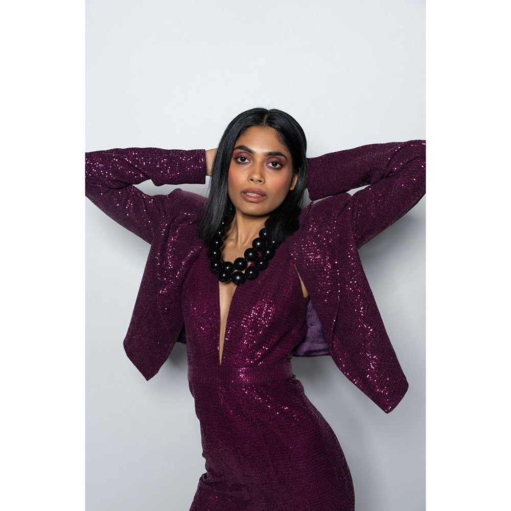 Nirmooha Ruby Sequenced Jumpsuit with Plunge Neck Purple
