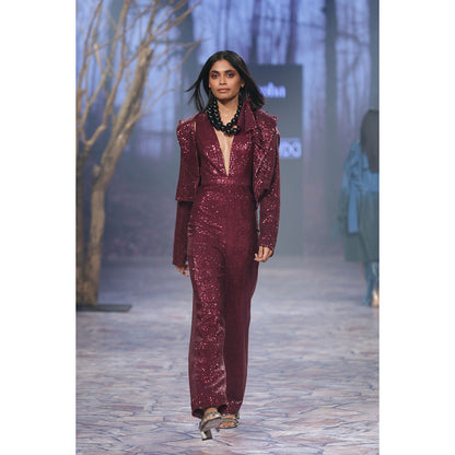 Nirmooha Ruby Sequenced Cropped Blazer Purple