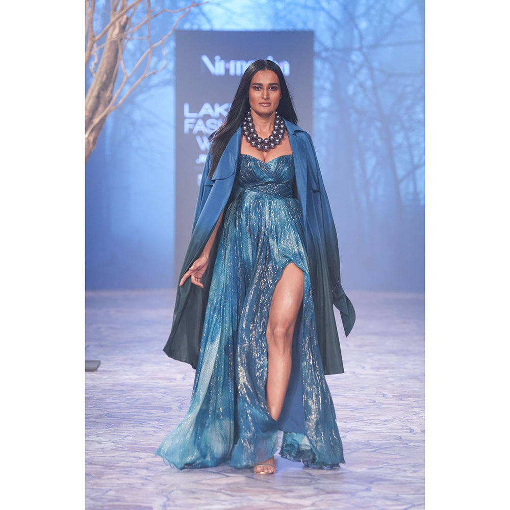 Nirmooha Ombre Trench Coat with Belt Blue (Set of 2)