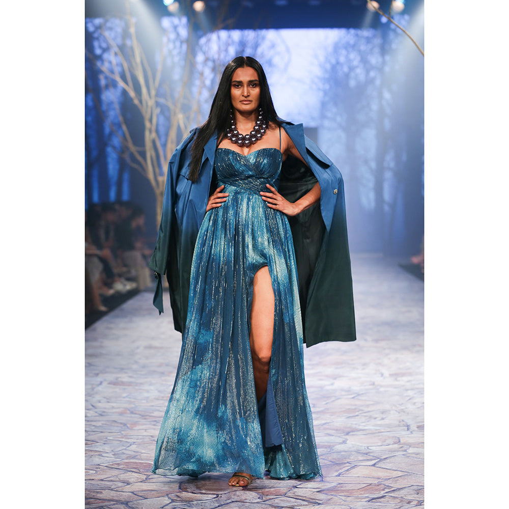 Nirmooha Ombre Trench Coat with Belt Blue (Set of 2)