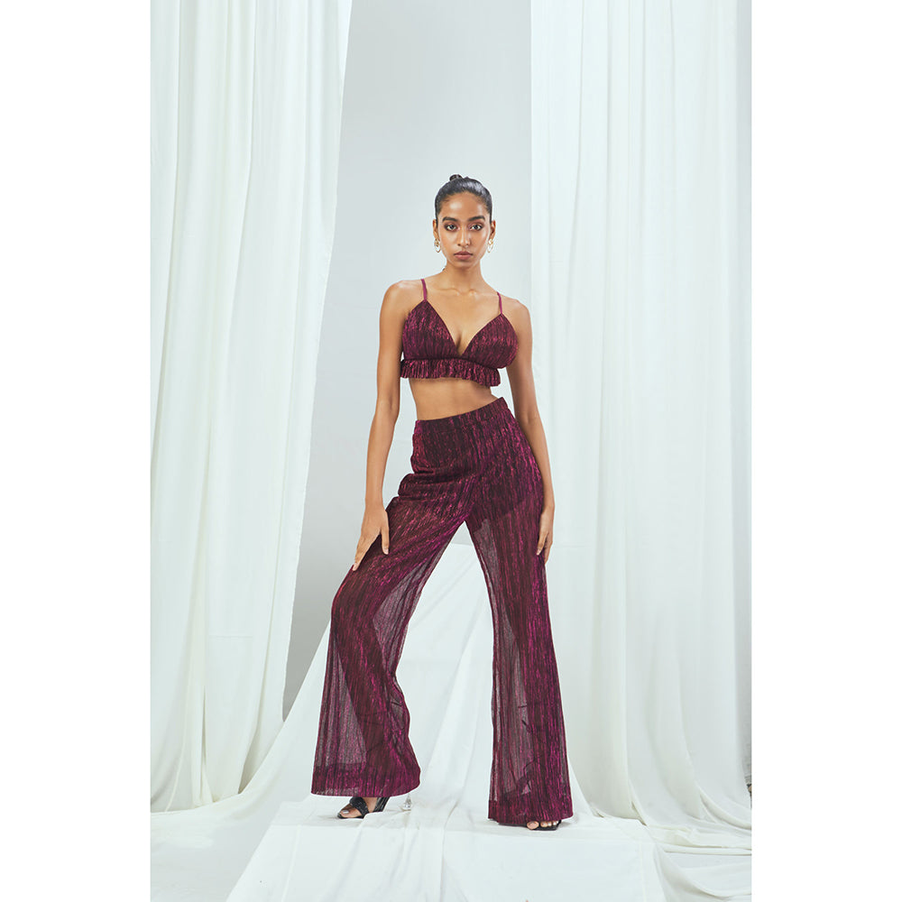 Nirmooha Metallic Ruby Bralette with Ruffle Purple