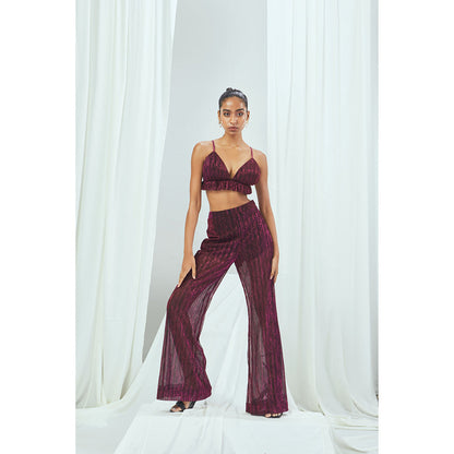 Nirmooha Metallic Ruby Bralette with Ruffle Purple