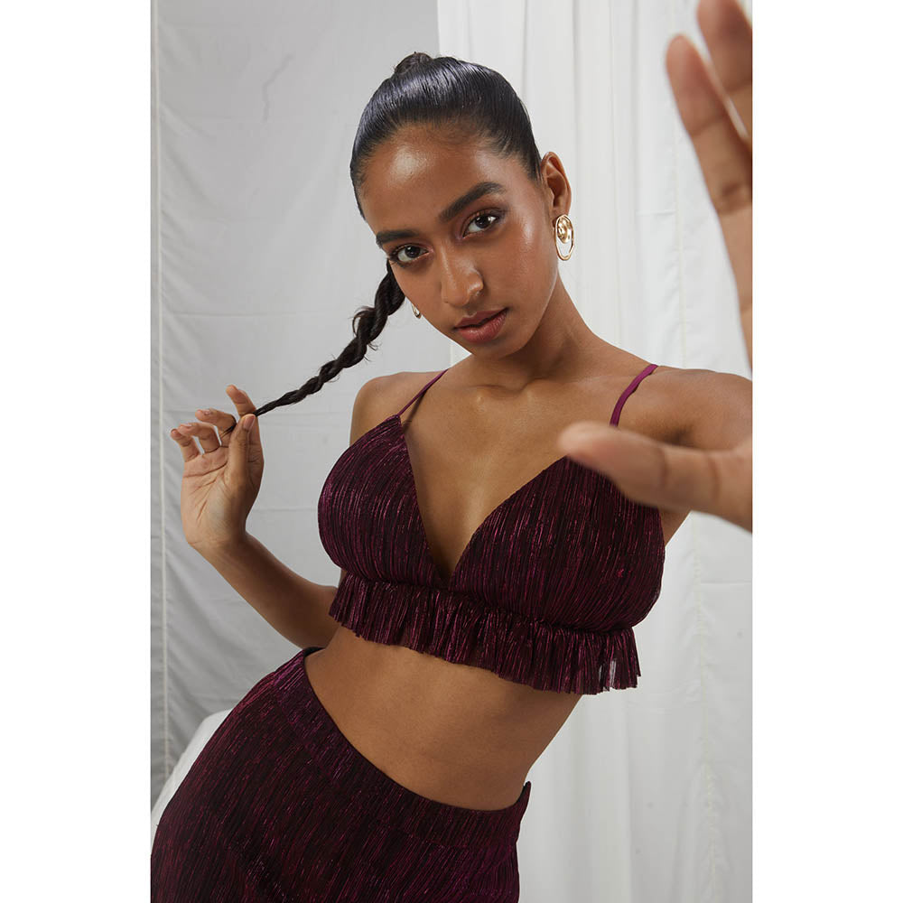 Nirmooha Metallic Ruby Bralette with Ruffle Purple