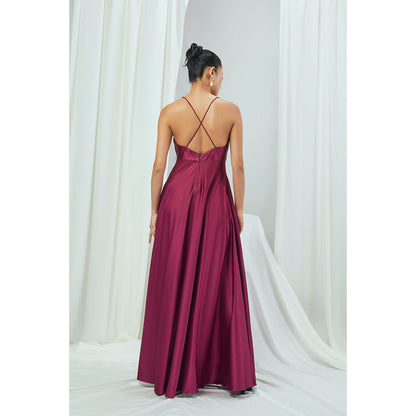 Nirmooha Ruby Satin Slip Gown with Cross Back Purple